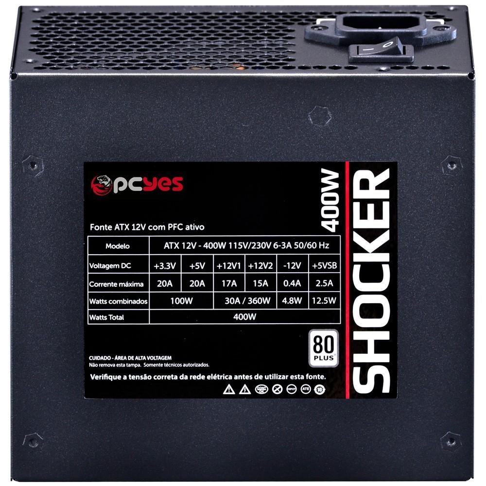 Fonte PCYES 400W 80 Plus White Shocker Fonte PCYES 400W 80 Plus White Shocker