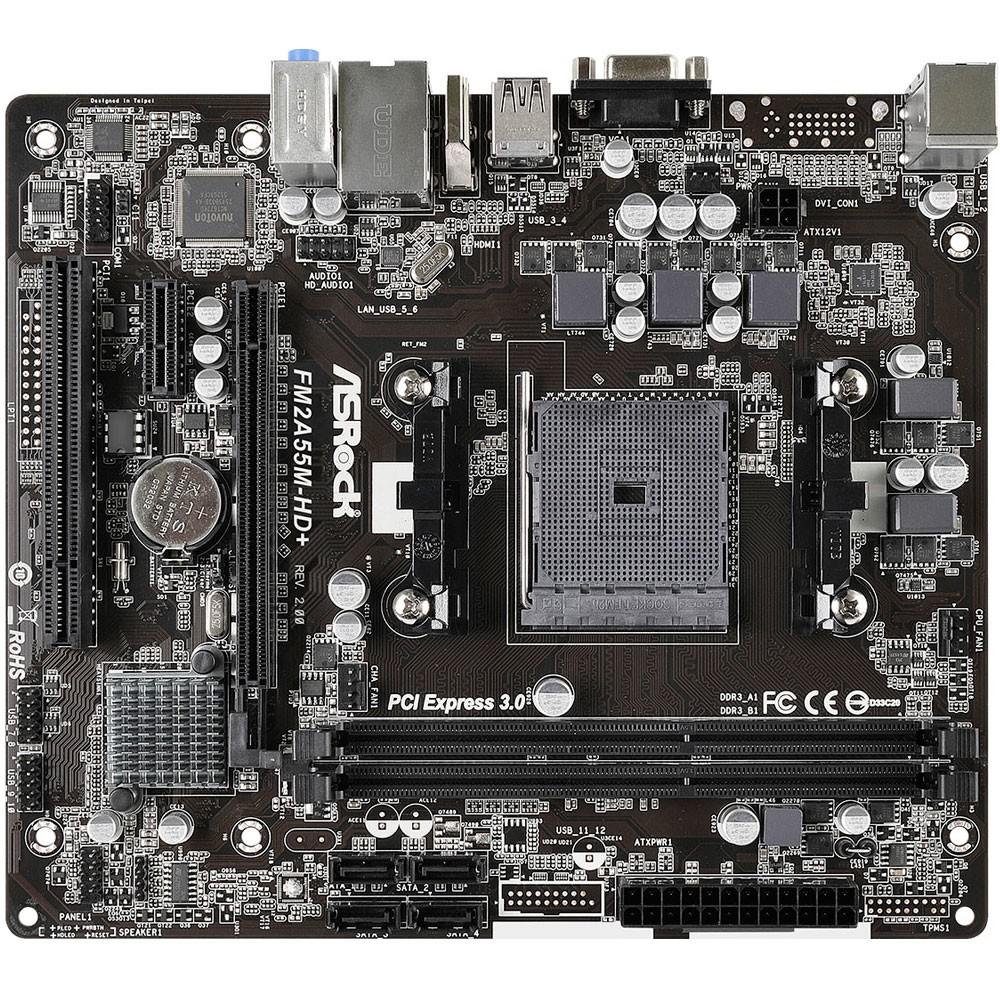 Placa-Mãe ASRock p/ AMD FM2+ mATX FM2A55M-HD+ R2.0 DDR3