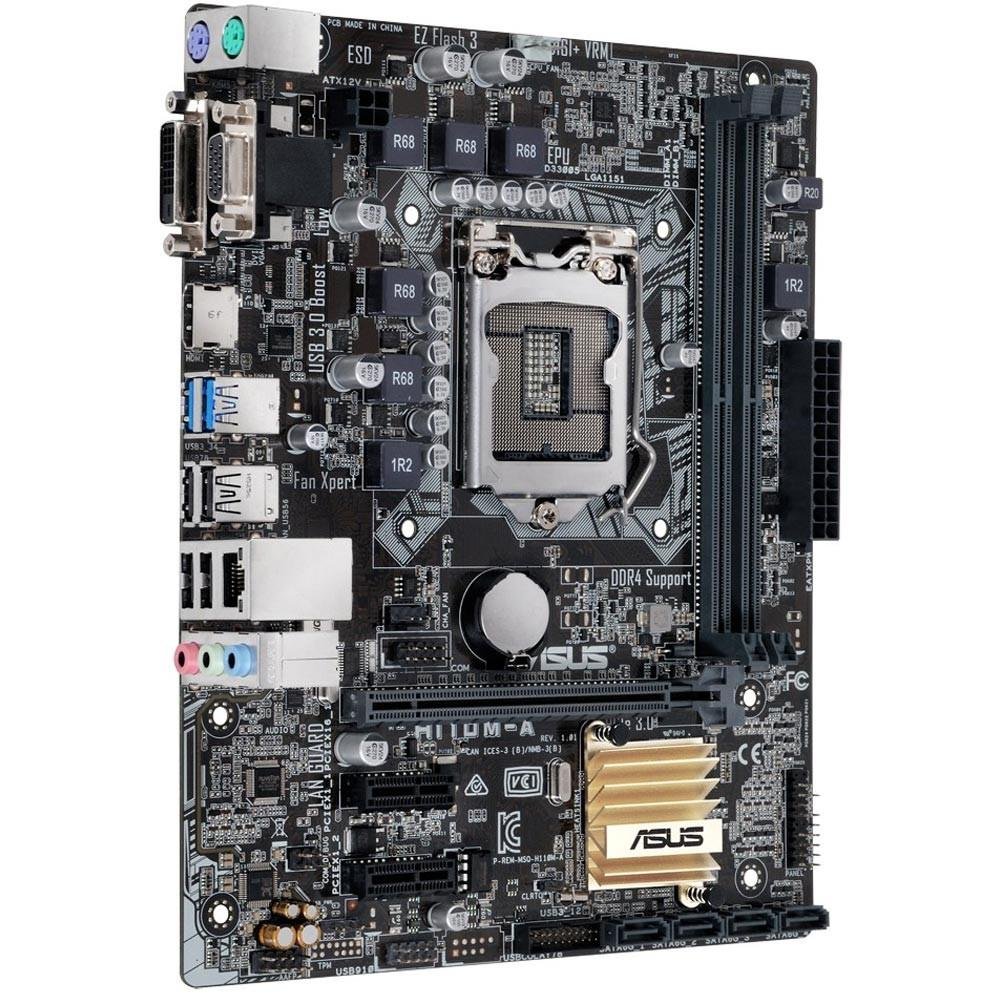 Placa-Mãe ASUS p/ Intel LGA 1151 6/7 geração mATX H110M-A, 2 slots DDR4, USB 3.0, Áudio Gaming, USB 3.0 Frontal, Digi+ VRM, VGA/DVI/HDMI