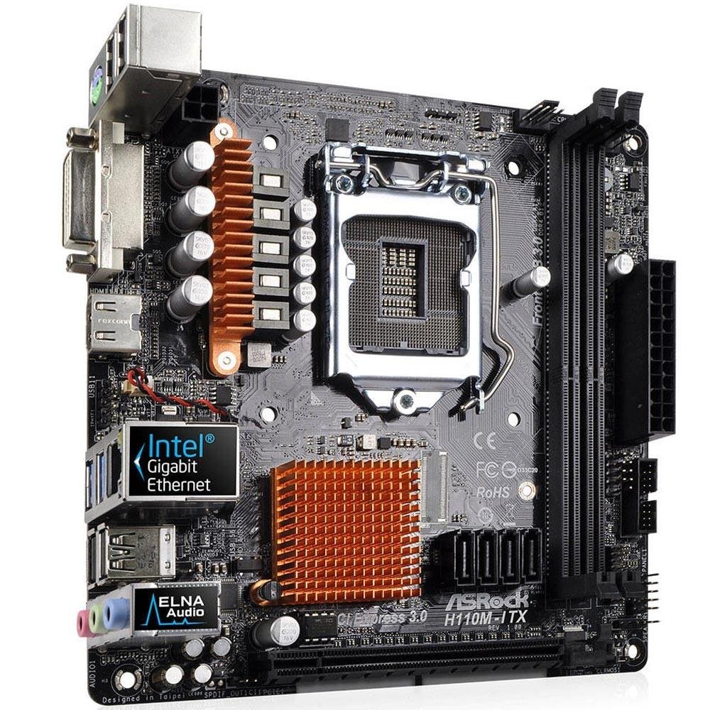 Placa-Mãe ASRock p/ Intel LGA 1151 Mini-ITX H110M-ITX DDR4