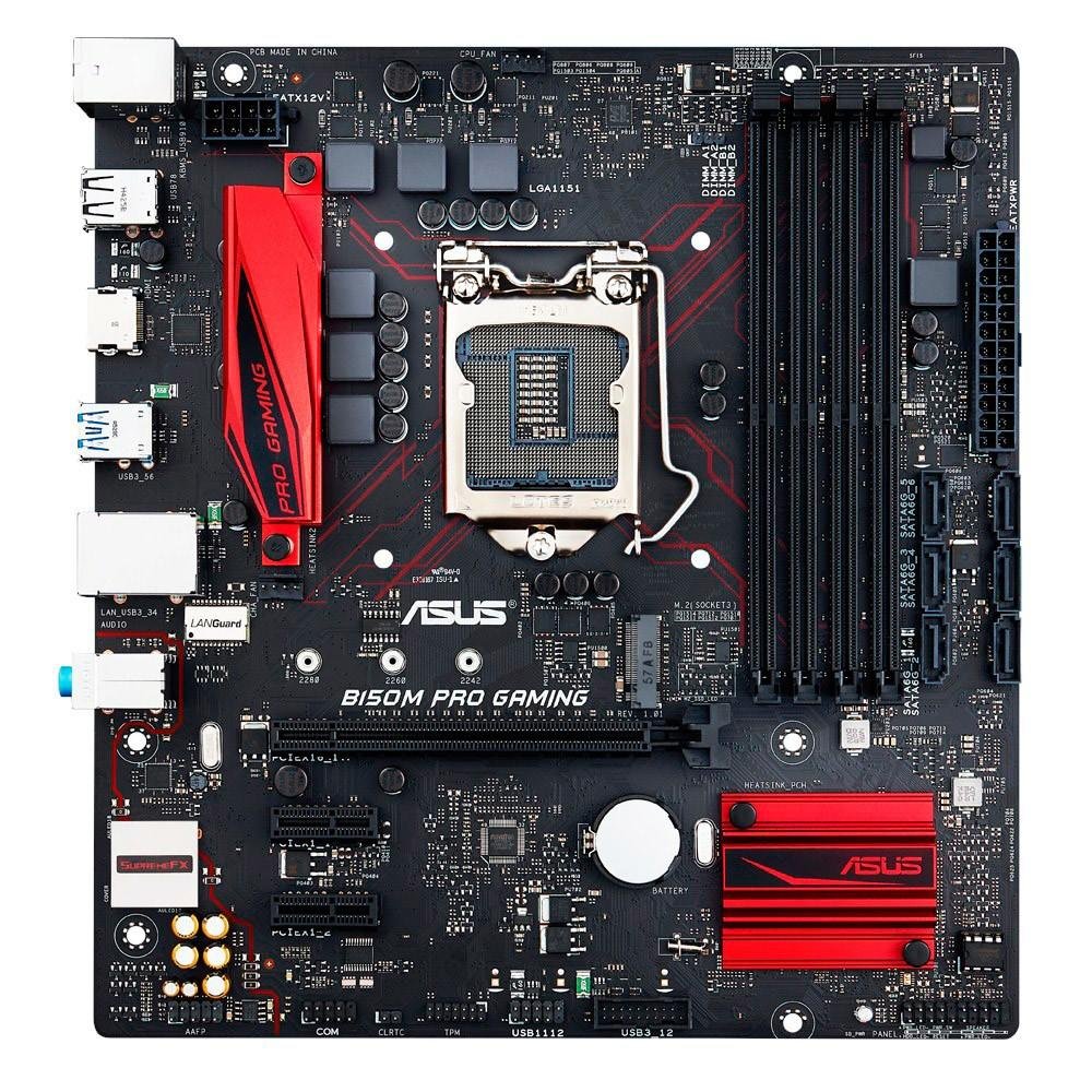 Placa-Mãe ASUS p/ Intel LGA 1151 mATX B150M PRO GAMING,4x DDR4,NVMe,M.2,Áudio Supreme FX,Fan Expert,HDMI,Gamers Guardian Placa-Mãe ASUS p/ Intel LGA 1151 mATX B150M PRO GAMING,4x DDR4,NVMe,M.2,Áudio Supreme FX,Fan Expert,HDMI,Gamers Guardian