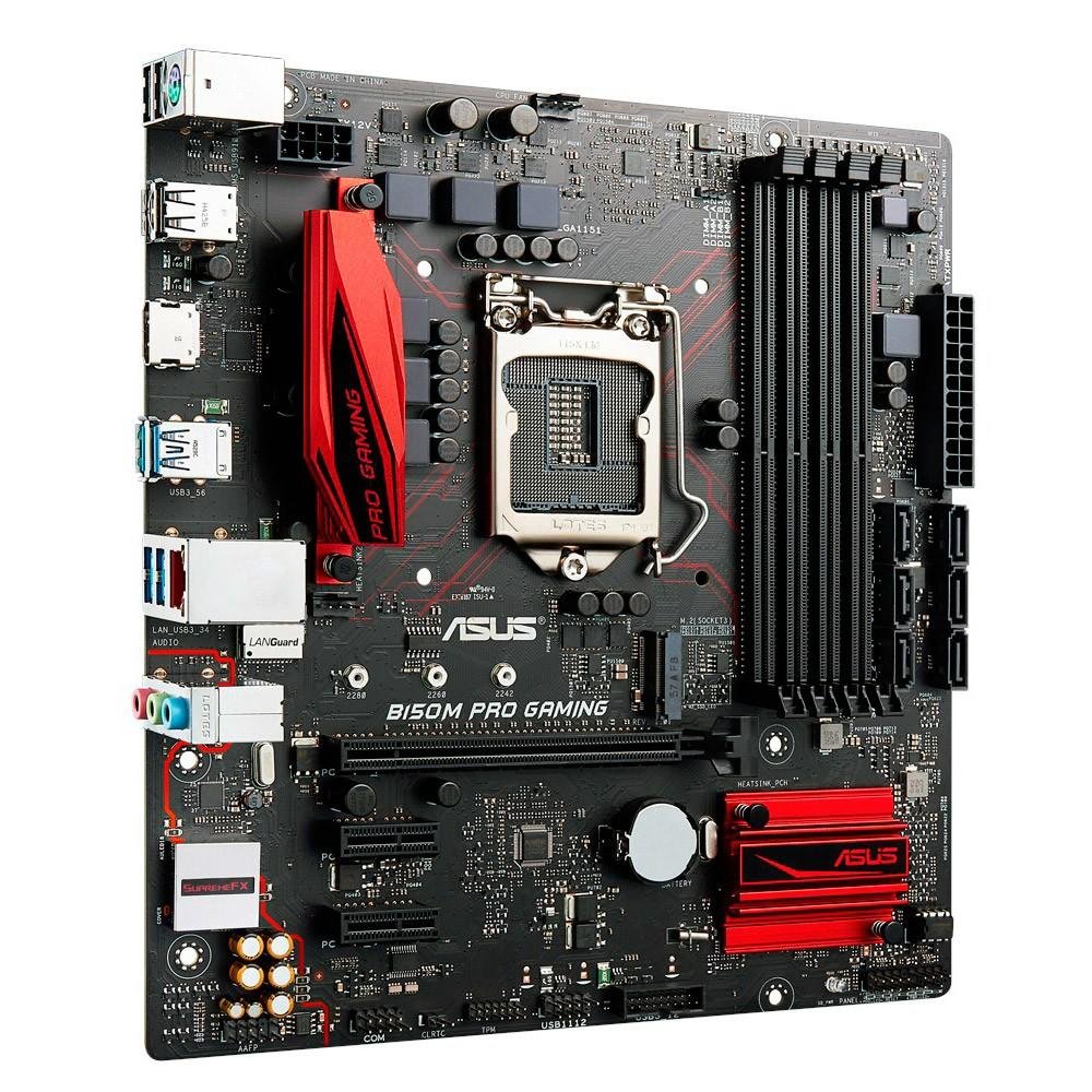 Placa-Mãe ASUS p/ Intel LGA 1151 mATX B150M PRO GAMING,4x DDR4,NVMe,M.2,Áudio Supreme FX,Fan Expert,HDMI,Gamers Guardian Placa-Mãe ASUS p/ Intel LGA 1151 mATX B150M PRO GAMING,4x DDR4,NVMe,M.2,Áudio Supreme FX,Fan Expert,HDMI,Gamers Guardian