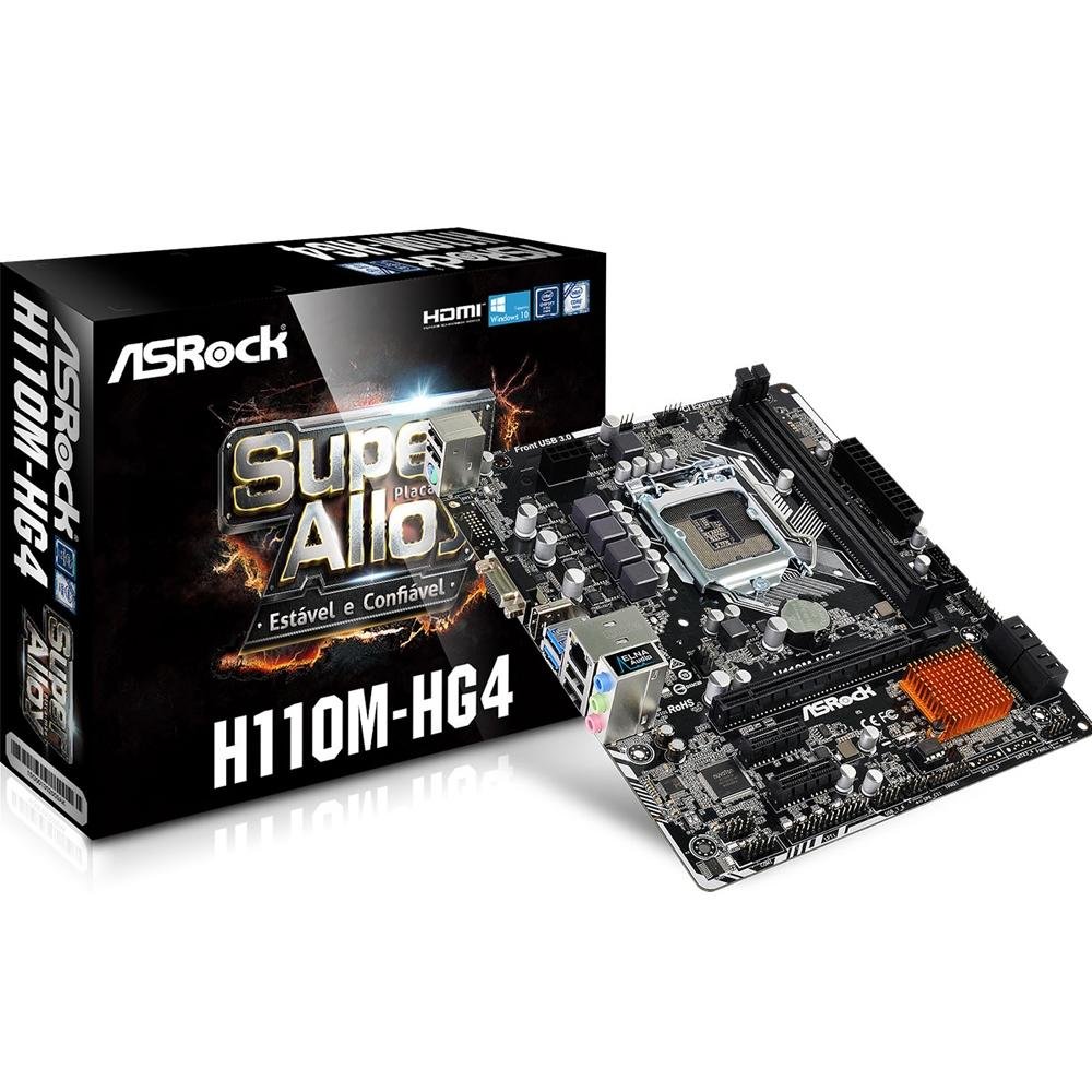 Placa-Mãe ASRock H110M-HG4, Intel LGA 1151, mATX, DDR4, Preto Placa-Mãe ASRock H110M-HG4, Intel LGA 1151, mATX, DDR4, Preto