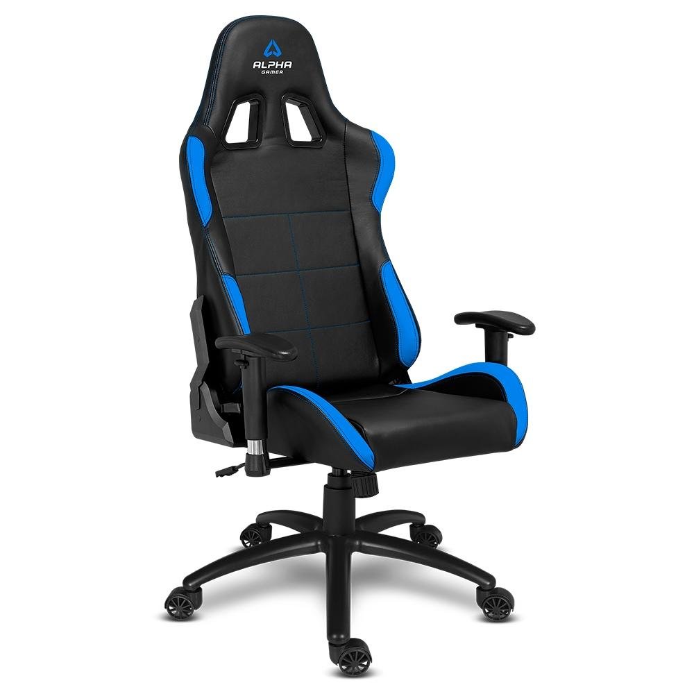 Cadeira Gamer Alpha Gamer Vega, Preto e Azul, Reclinável, com Almofadas, Cilindro de Gás Classe 4