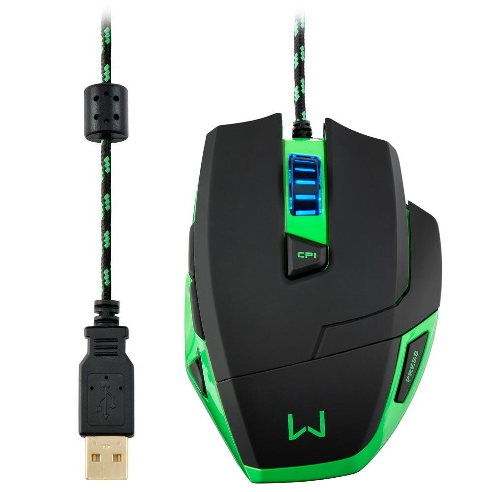 Mouse Gamer Warrior 3200DPI 6 botões Preto e Verde com LED Azul - MO245 Mouse Gamer Warrior 3200DPI 6 botões Preto e Verde com LED Azul - MO245