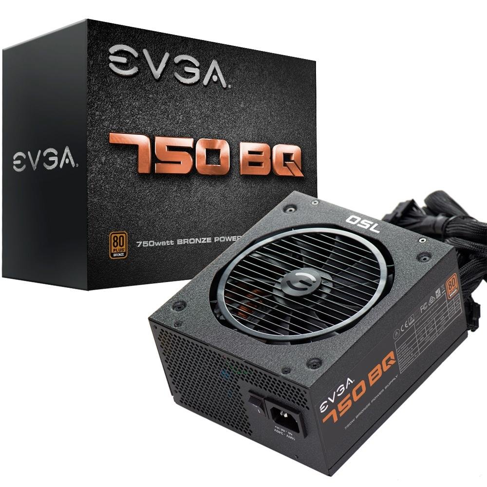 Fonte EVGA, 750W, 80 Plus Bronze, Semi Modular, PFC Ativo, Sem Cabos, Preto - 110-BQ-0750-V Fonte EVGA, 750W, 80 Plus Bronze, Semi Modular, PFC Ativo, Sem Cabos, Preto - 110-BQ-0750-V