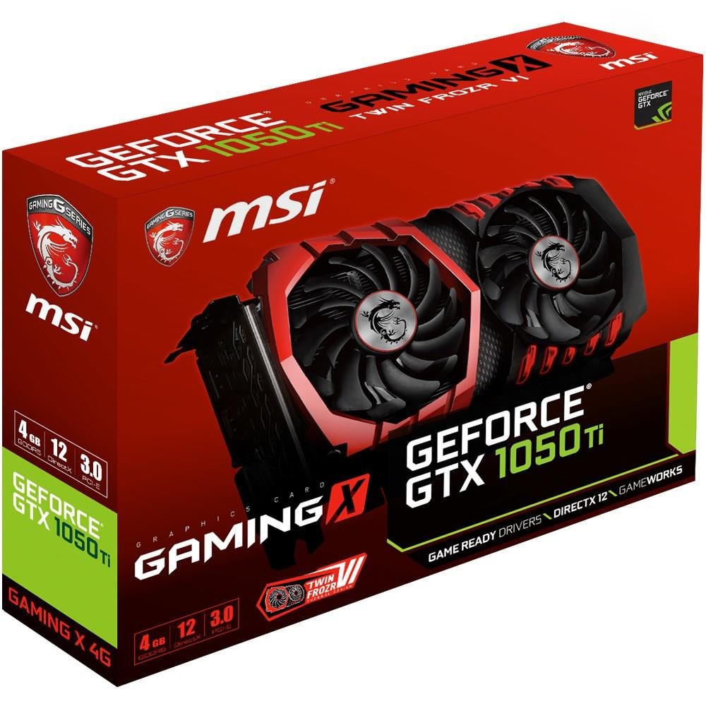Placa de Vídeo GTX 1050 Ti MSI NVIDIA GeForce Gaming X 4G, GDDR5 Placa de Vídeo GTX 1050 Ti MSI NVIDIA GeForce Gaming X 4G, GDDR5