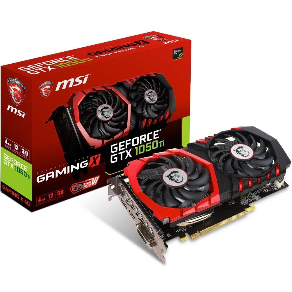 Placa de Vídeo GTX 1050 Ti MSI NVIDIA GeForce Gaming X 4G, GDDR5 Placa de Vídeo GTX 1050 Ti MSI NVIDIA GeForce Gaming X 4G, GDDR5