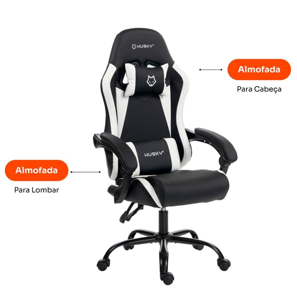 Cadeira Gamer Balão.info Storm 100, Até 120kg, Almofadas, Reclinável 135º, PU, Preta E Branca - HCG100PTBR - view 2