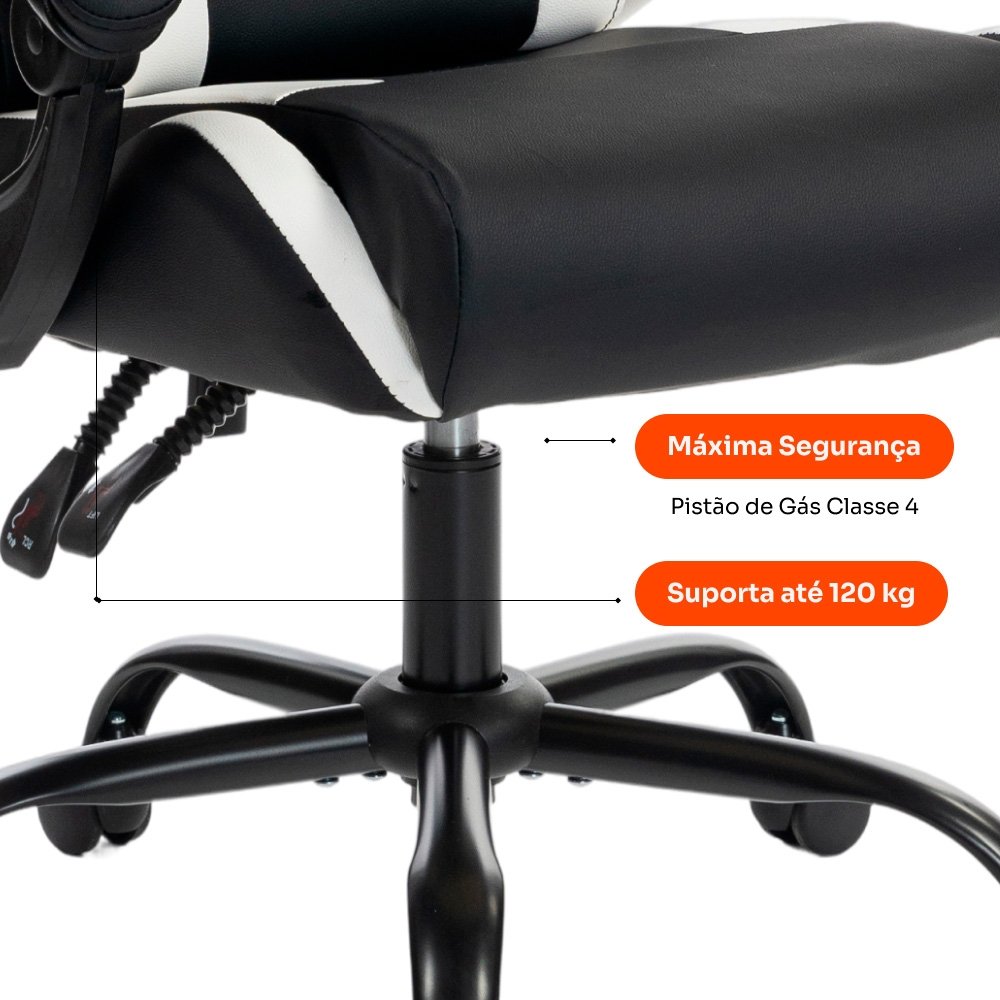 Cadeira Gamer ( Balão.info) Storm 100, Até 120kg, Almofadas, Reclinável 135º, PU, Preta E Branca - ( Balão.info - foto 5