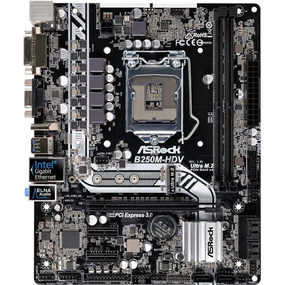 Placa-Mãe ASRock B250M-HDV, Intel LGA 1151, mATX, DDR4 Placa-Mãe ASRock B250M-HDV, Intel LGA 1151, mATX, DDR4