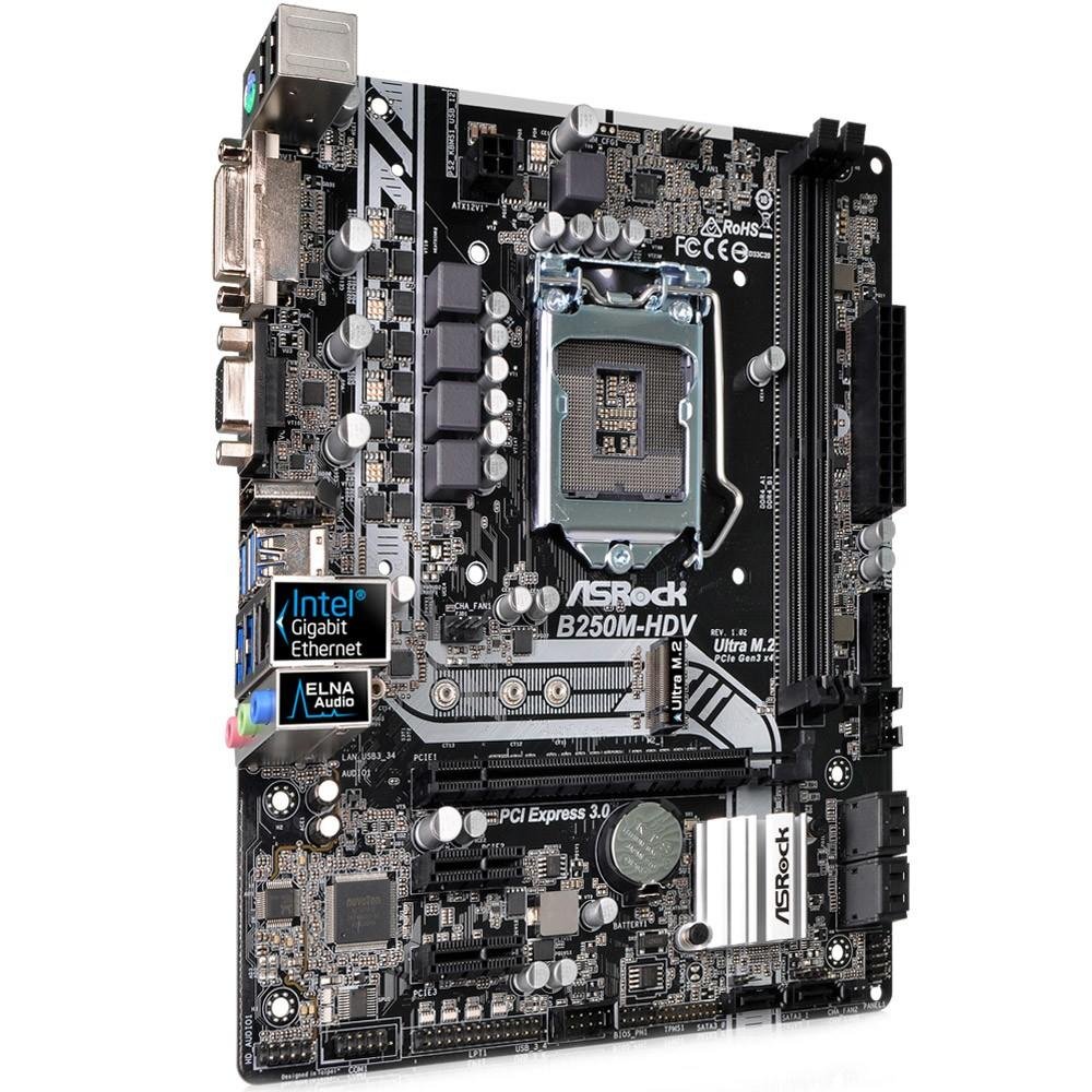 Placa-Mãe ASRock B250M-HDV, Intel LGA 1151, mATX, DDR4 Placa-Mãe ASRock B250M-HDV, Intel LGA 1151, mATX, DDR4
