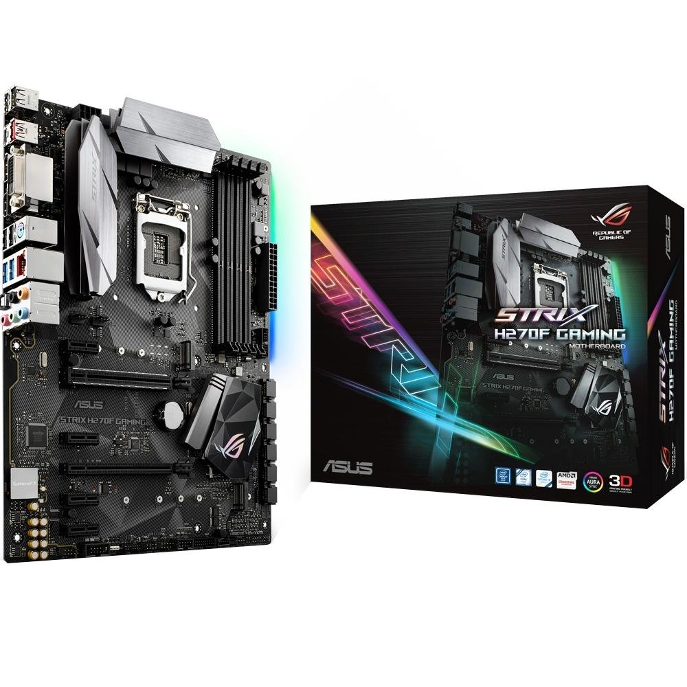 Placa-Mãe ASUS p/ Intel LGA 1151 ATX ROG STRIX H270F GAMING, DDR4, Aura Sync, Áudio Gamer, Rede Intel, USB 3.1 Tipo A e C, CFX, DVI/HDMI/DP Placa-Mãe ASUS p/ Intel LGA 1151 ATX ROG STRIX H270F GAMING, DDR4, Aura Sync, Áudio Gamer, Rede Intel, USB 3.1 Tipo A e C, CFX, DVI/HDMI/DP