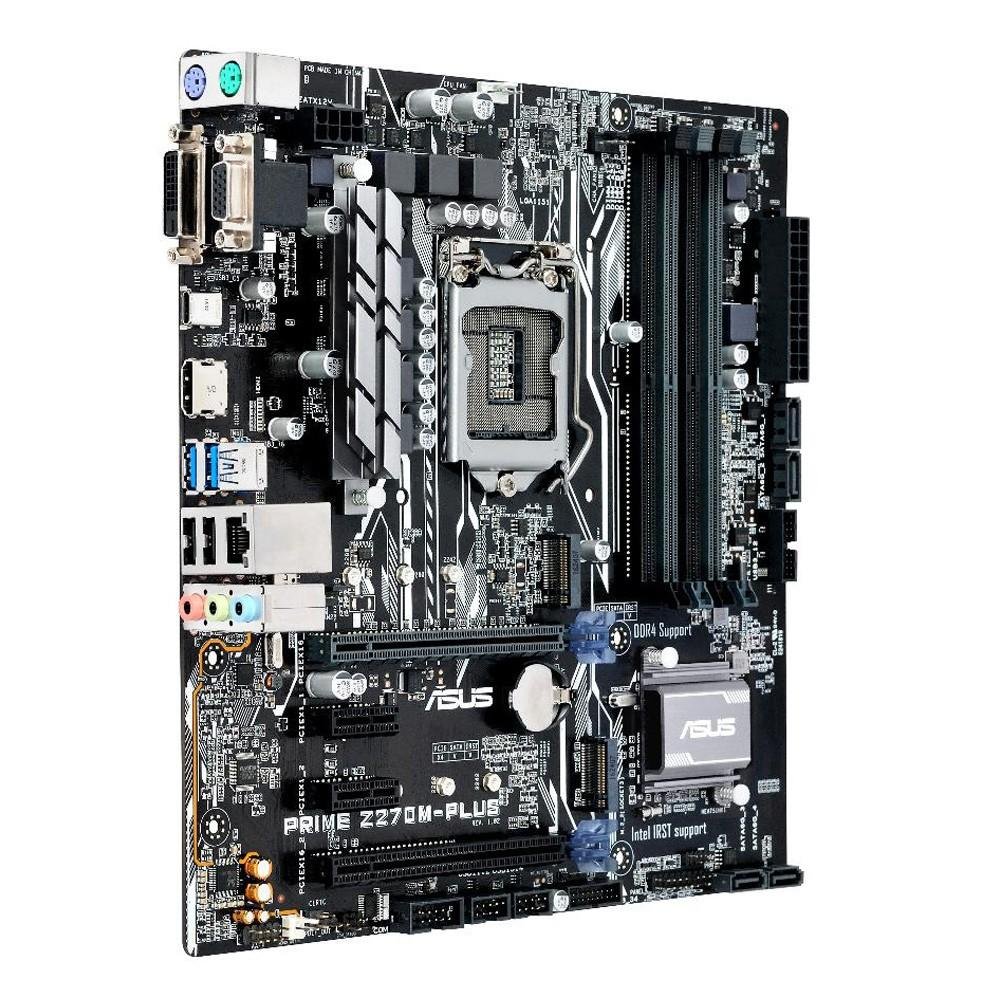 Placa-Mãe ASUS p/ Intel LGA 1151 mATX PRIME Z270M-PLUS 4x DDR4, USB Tipo C, CFX, 2-M.2, 5X Protection 3, Digi+ VRM, Safe Slot, VGA/DVI/HDMI