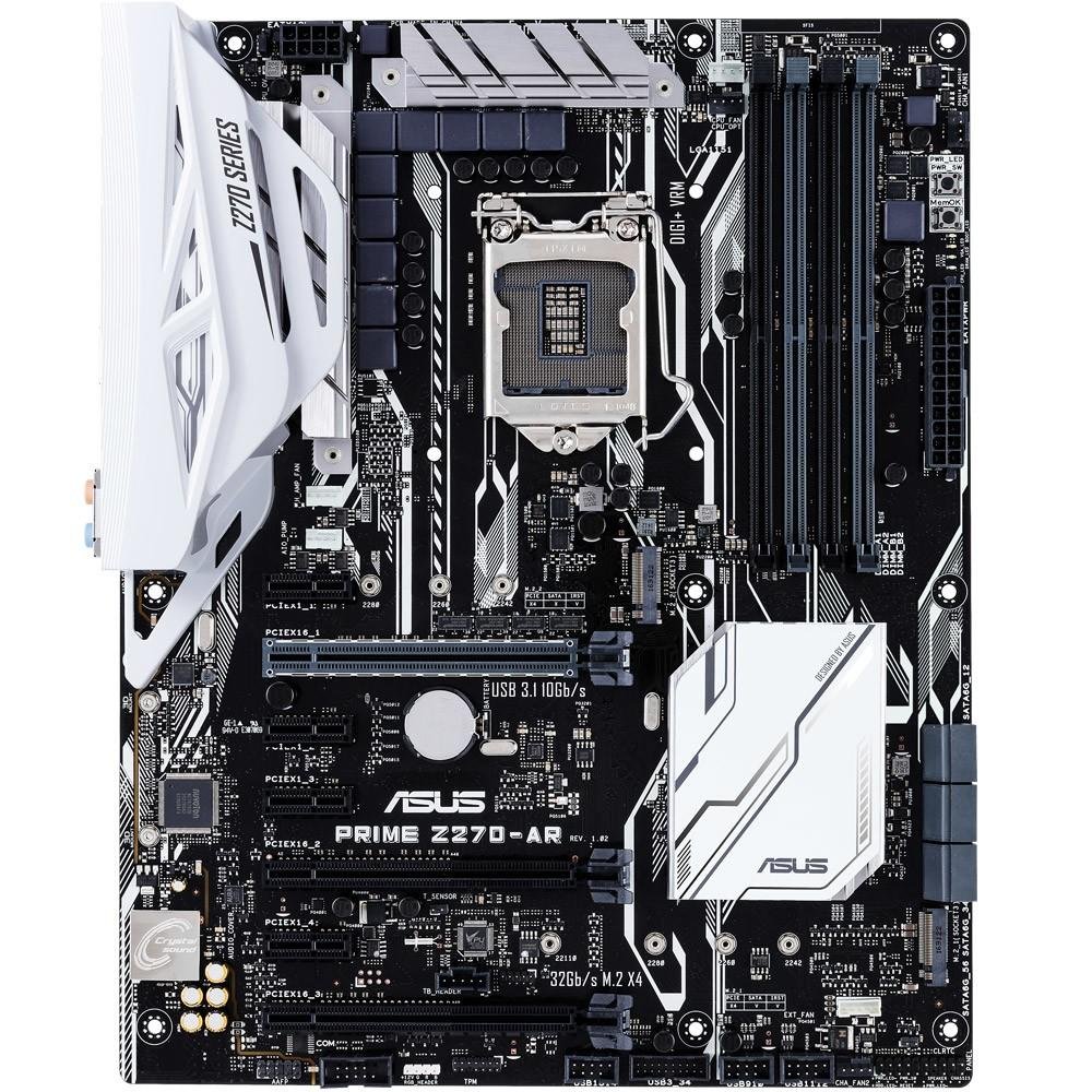 Placa-Mãe ASUS p/ Intel LGA 1151 ATX PRIME Z270-AR 4X DDR4, 2-M.2, Rede Intel, Safe Slot,ThunderboltEX, Áudio DTS, Aura Sync, SLI/CFX, HDMI