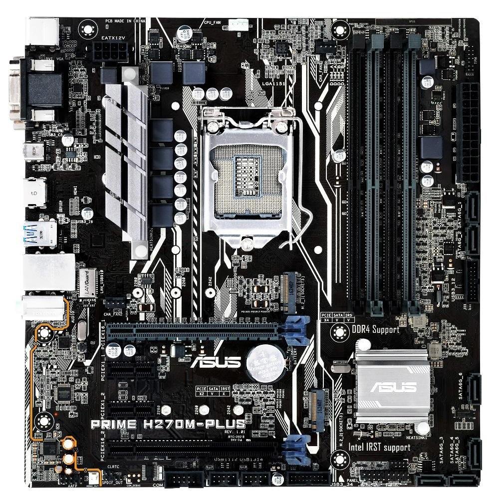 Imagem 2 de 5 do produto Placa-Mãe ASUS p/ Intel LGA 1151 mATX PRIME H270M-PLUS, 4 X DDR4, 2-M.2, Safe Slot, Áudio Gamer,LED, USB 3.0 Frontal ,CFX, VGA/DVI/HDMI