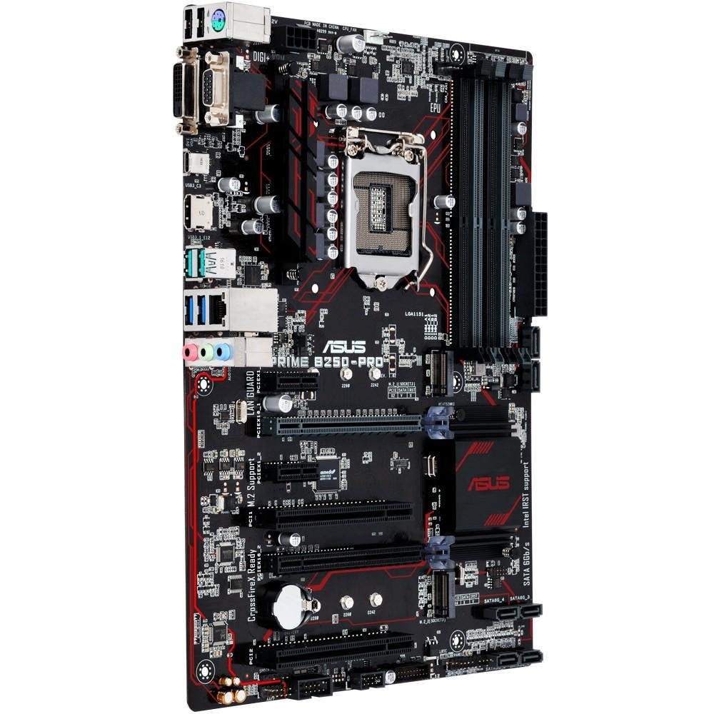 Placa-Mãe ASUS p/ Intel LGA 1151 ATX PRIME B250-PRO, 4 X DDR4,Safe Slot,Áudio Gamer,USB 3.0 Frontal, LED,2 M.2, CFX, VGA/DVI/HDMI