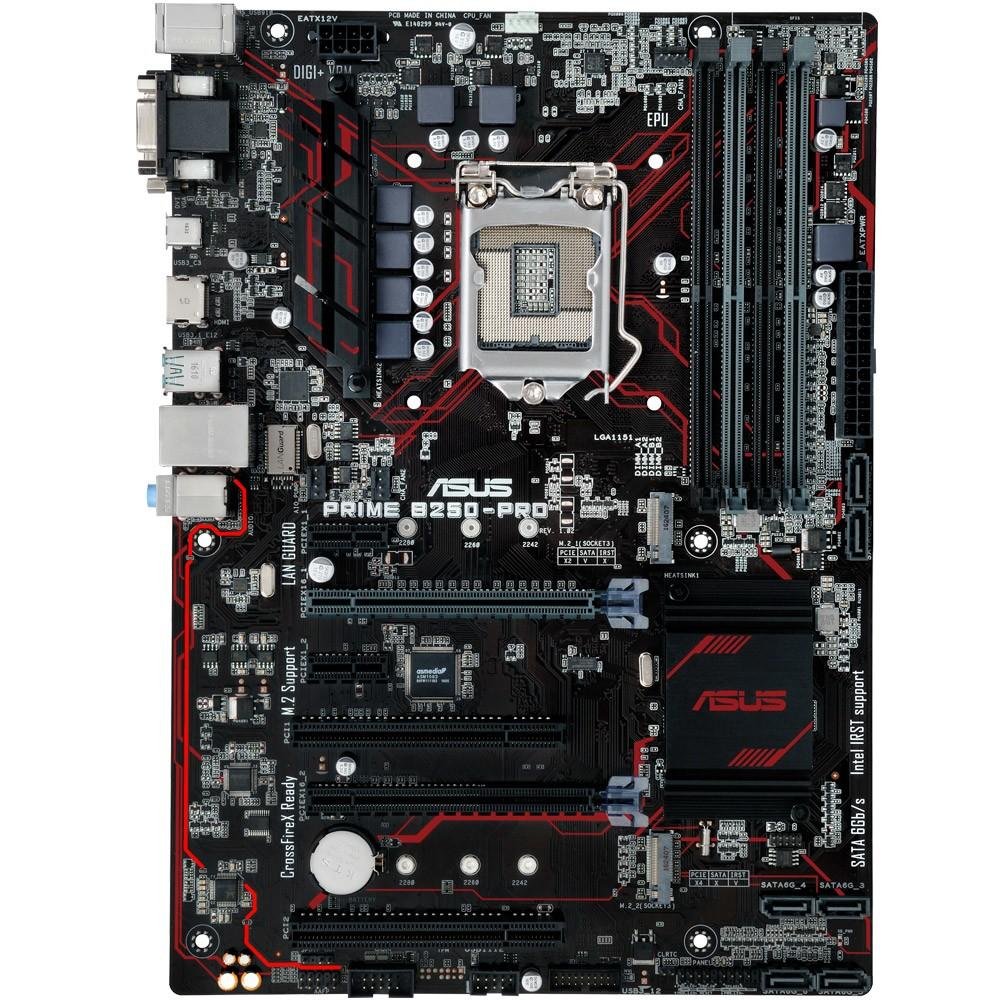 Placa-Mãe ASUS p/ Intel LGA 1151 ATX PRIME B250-PRO, 4 X DDR4,Safe Slot,Áudio Gamer,USB 3.0 Frontal, LED,2 M.2, CFX, VGA/DVI/HDMI
