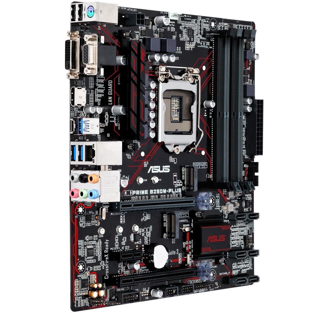 Placa-Mãe ASUS p/ Intel LGA 1151 mATX PRIME B250M-PLUS, 4x DDR4, Safe Slot, Áudio Gamer,USB 3.0 Frontal, LED, 2 M.2, CFX, VGA/DVI/HDMI Placa-Mãe ASUS p/ Intel LGA 1151 mATX PRIME B250M-PLUS, 4x DDR4, Safe Slot, Áudio Gamer,USB 3.0 Frontal, LED, 2 M.2, CFX, VGA/DVI/HDMI