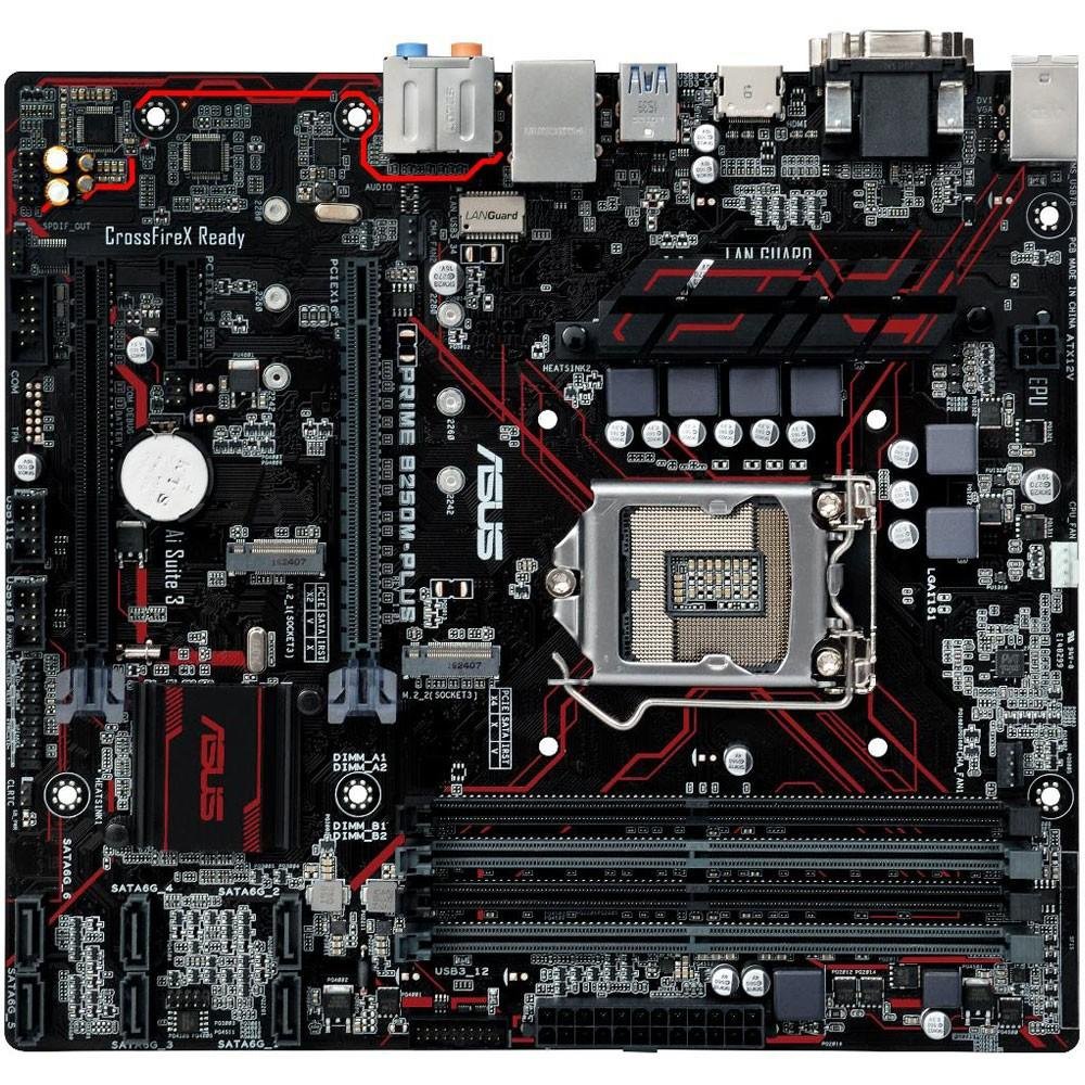 Placa-Mãe ASUS p/ Intel LGA 1151 mATX PRIME B250M-PLUS, 4x DDR4, Safe Slot, Áudio Gamer,USB 3.0 Frontal, LED, 2 M.2, CFX, VGA/DVI/HDMI Placa-Mãe ASUS p/ Intel LGA 1151 mATX PRIME B250M-PLUS, 4x DDR4, Safe Slot, Áudio Gamer,USB 3.0 Frontal, LED, 2 M.2, CFX, VGA/DVI/HDMI