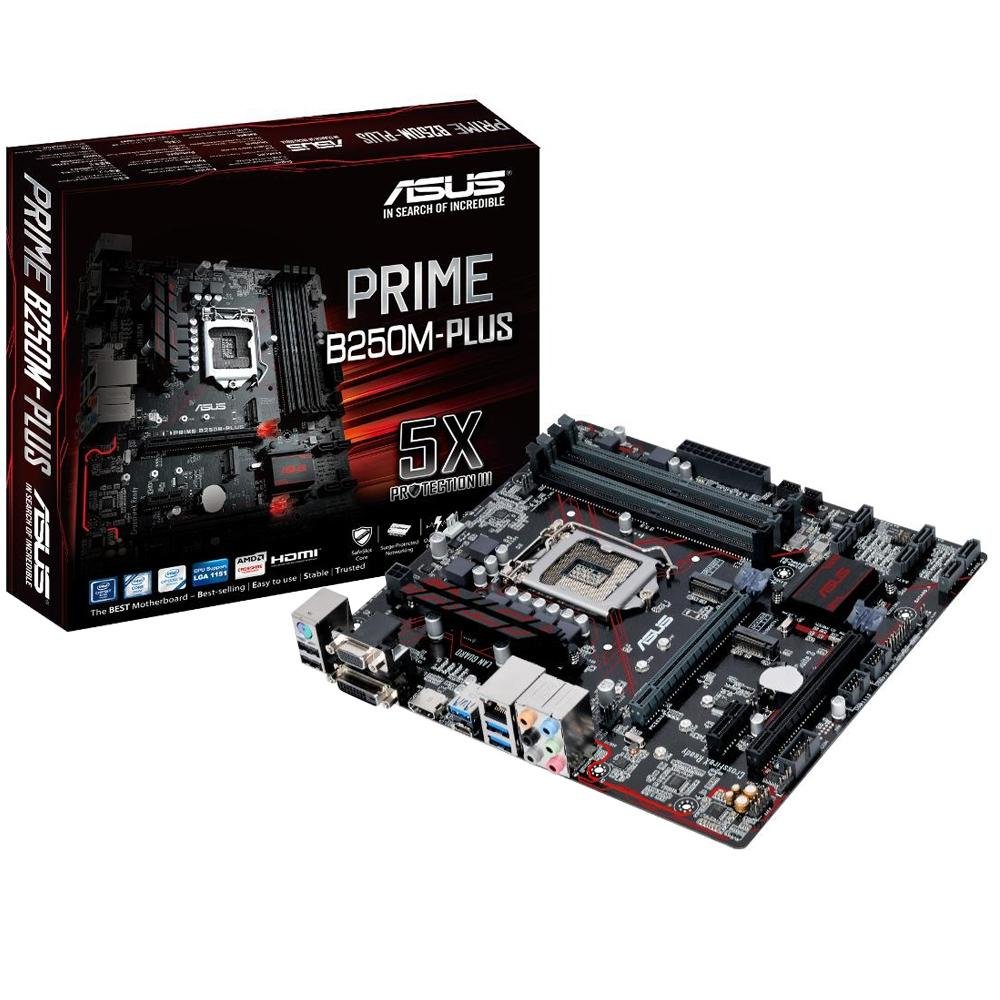 Placa-Mãe ASUS p/ Intel LGA 1151 mATX PRIME B250M-PLUS, 4x DDR4, Safe Slot, Áudio Gamer,USB 3.0 Frontal, LED, 2 M.2, CFX, VGA/DVI/HDMI Placa-Mãe ASUS p/ Intel LGA 1151 mATX PRIME B250M-PLUS, 4x DDR4, Safe Slot, Áudio Gamer,USB 3.0 Frontal, LED, 2 M.2, CFX, VGA/DVI/HDMI