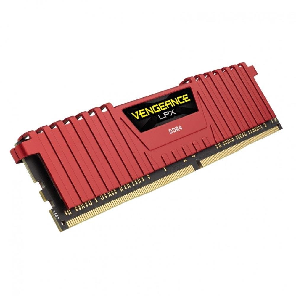 Memória Corsair Vengeance LPX, 4GB, 2400MHz, DDR4, CL14, Vermelho - CMK4GX4M1A2400C14R Memória Corsair Vengeance LPX, 4GB, 2400MHz, DDR4, CL14, Vermelho - CMK4GX4M1A2400C14R