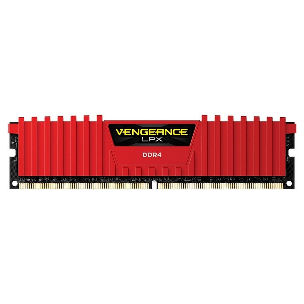 Memória Corsair Vengeance LPX, 4GB, 2400MHz, DDR4, CL14, Vermelho - CMK4GX4M1A2400C14R Memória Corsair Vengeance LPX, 4GB, 2400MHz, DDR4, CL14, Vermelho - CMK4GX4M1A2400C14R