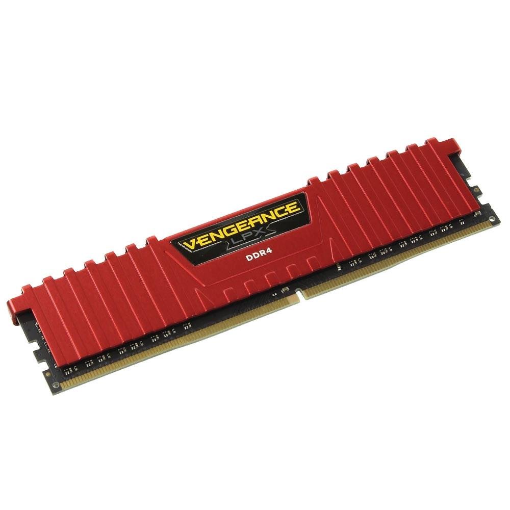 Memória Corsair Vengeance LPX, 4GB, 2400MHz, DDR4, CL16, Vermelho - CMK4GX4M1A2400C16R Memória Corsair Vengeance LPX, 4GB, 2400MHz, DDR4, CL16, Vermelho - CMK4GX4M1A2400C16R