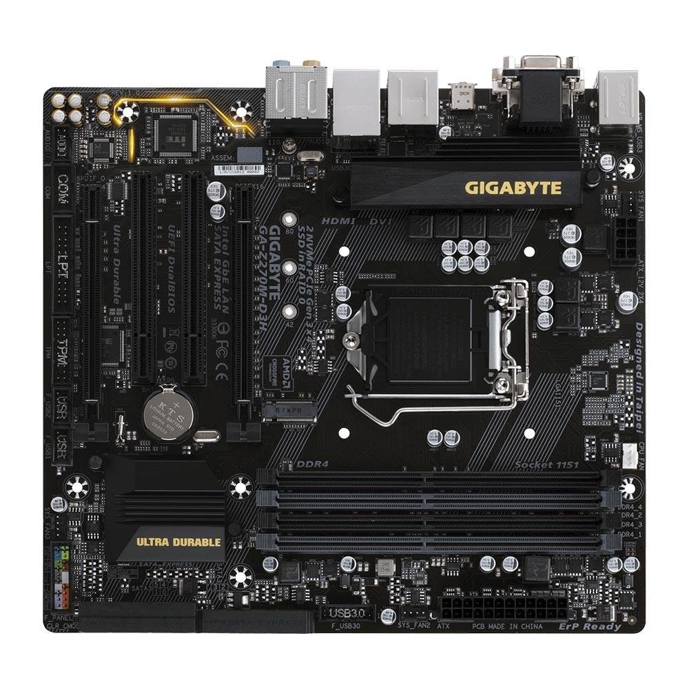 Placa-Mãe GIGABYTE p/ Intel LGA 1151 mATX GA-Z270M-D3H DDR4