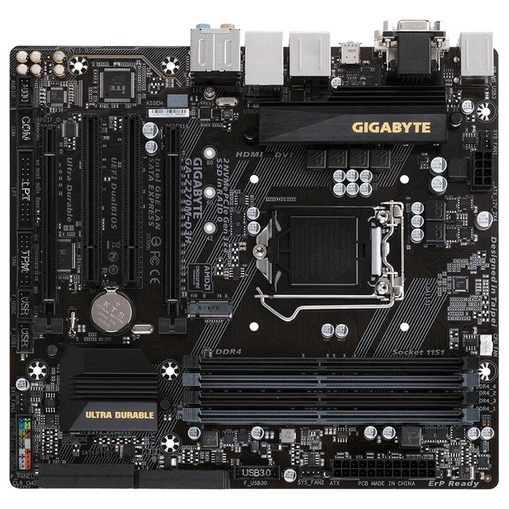 Placa-Mãe GIGABYTE p/ Intel LGA 1151 mATX GA-Z270M-D3H DDR4
