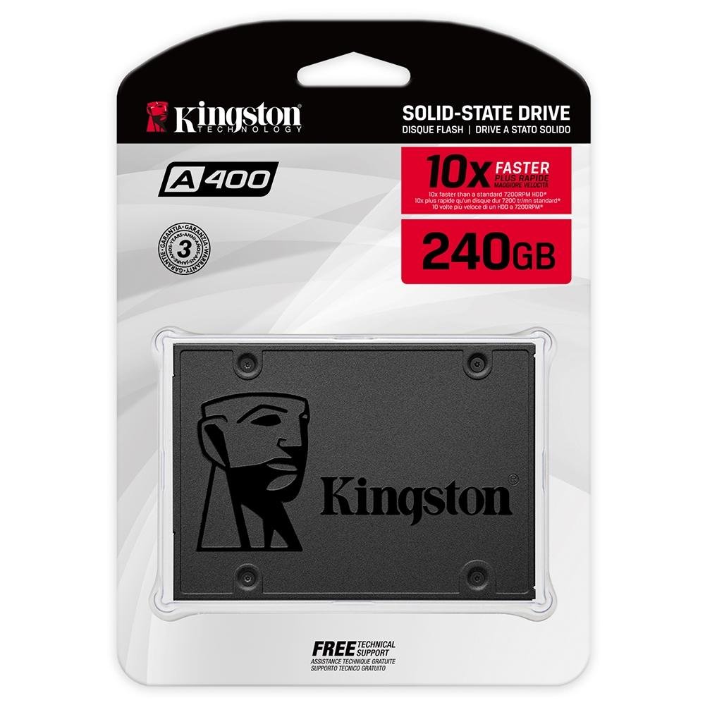 "SSD Kingston A400, 240GB, SATA III, 2.5"", Leitura: 500MB/s, Gravação: 350MB/s, Preto - SA400S37/240G"