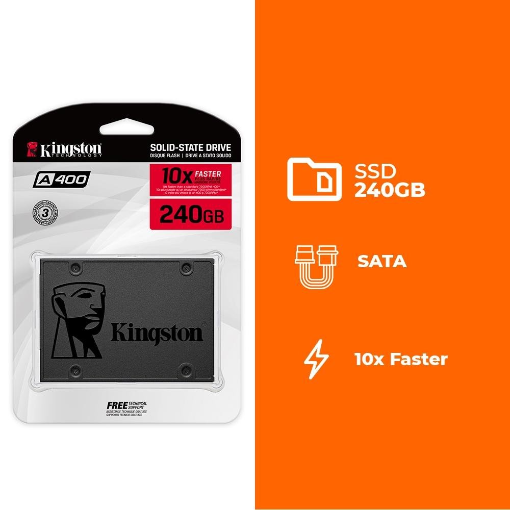 SSD Kingston A400, 240GB, 2.5", SATA III, Leitura: 500 MB/s, Gravação: 350 MB/s, Preto - SA400S37/240G - view 3