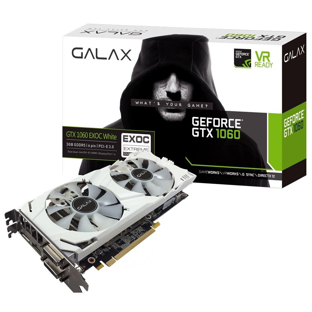 Placa de Vídeo Galax NVIDIA GeForce GTX 1060 Exoc White 3GB, GDDR5 - 60NNH7DVM3NW Placa de Vídeo Galax NVIDIA GeForce GTX 1060 Exoc White 3GB, GDDR5 - 60NNH7DVM3NW