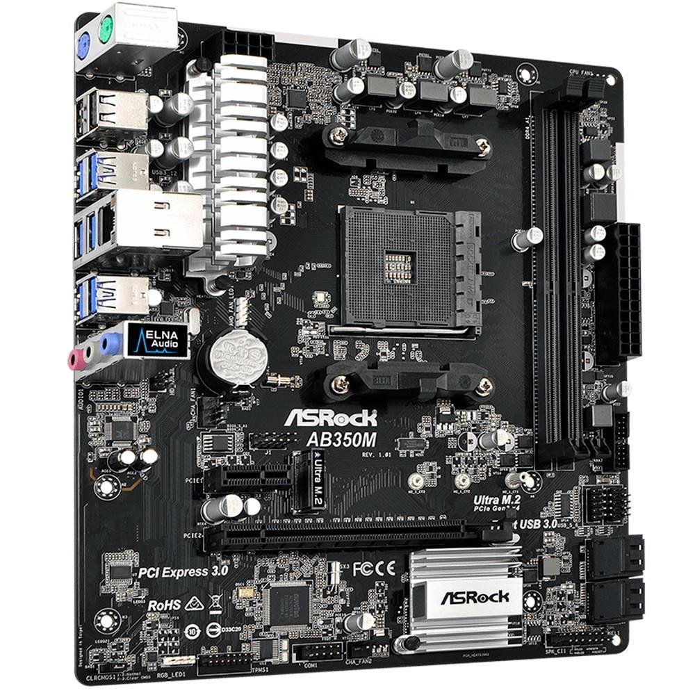 Placa-Mãe ASRock p/ AMD AM4 mATX AM4 AB350M DDR4 Placa-Mãe ASRock p/ AMD AM4 mATX AM4 AB350M DDR4