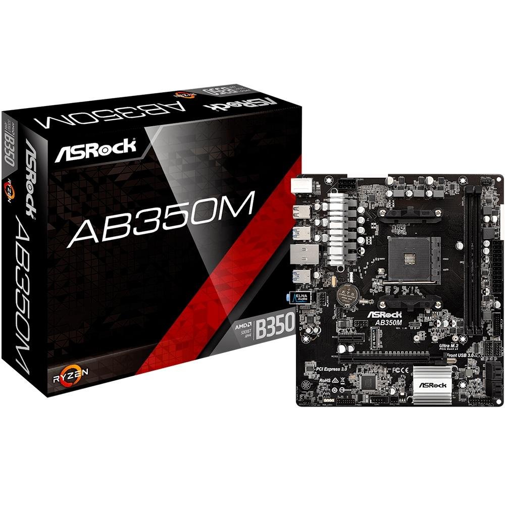 Placa-Mãe ASRock p/ AMD AM4 mATX AM4 AB350M DDR4 Placa-Mãe ASRock p/ AMD AM4 mATX AM4 AB350M DDR4