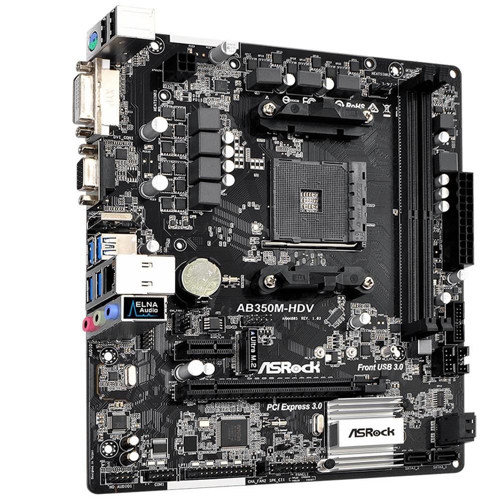 Placa-Mãe ASRock AB350M-HDV, AMD AM4, mATX, DDR4 Placa-Mãe ASRock AB350M-HDV, AMD AM4, mATX, DDR4