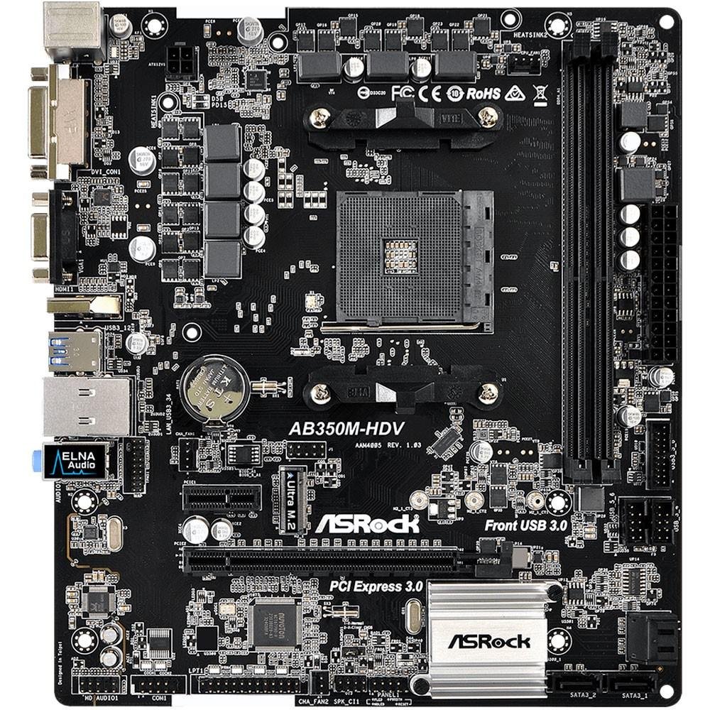 Placa-Mãe ASRock AB350M-HDV, AMD AM4, mATX, DDR4 Placa-Mãe ASRock AB350M-HDV, AMD AM4, mATX, DDR4