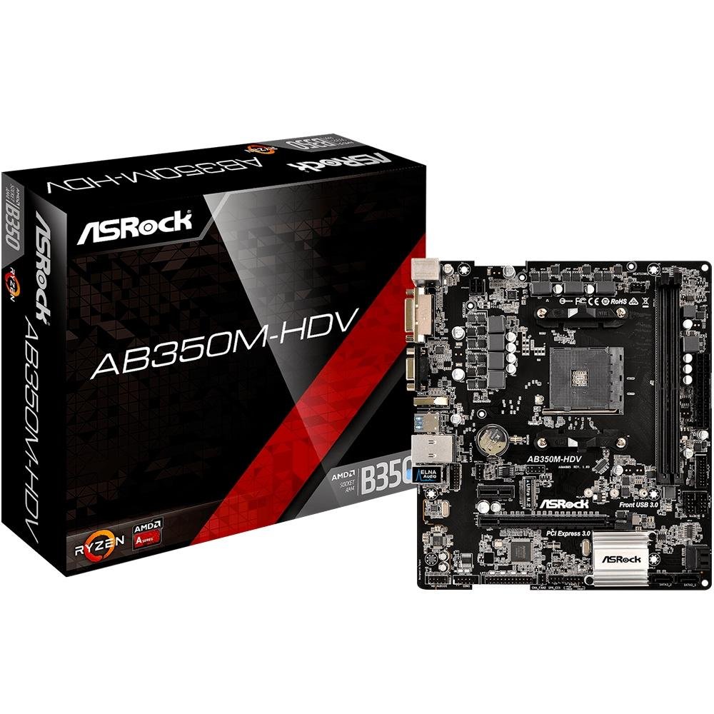 Placa-Mãe ASRock AB350M-HDV, AMD AM4, mATX, DDR4 Placa-Mãe ASRock AB350M-HDV, AMD AM4, mATX, DDR4