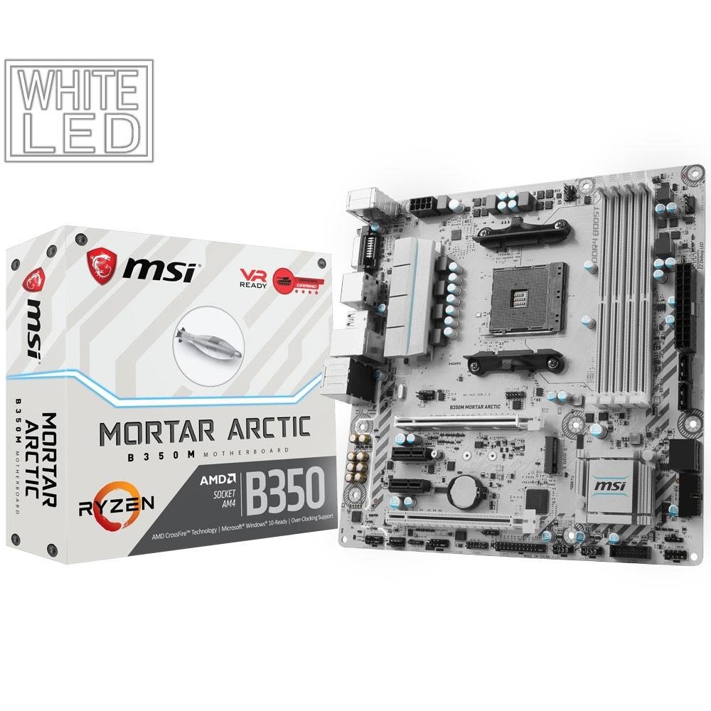 Placa-Mãe MSI p/ AMD AM4 mATX B350M MORTAR ARCTIC DDR4