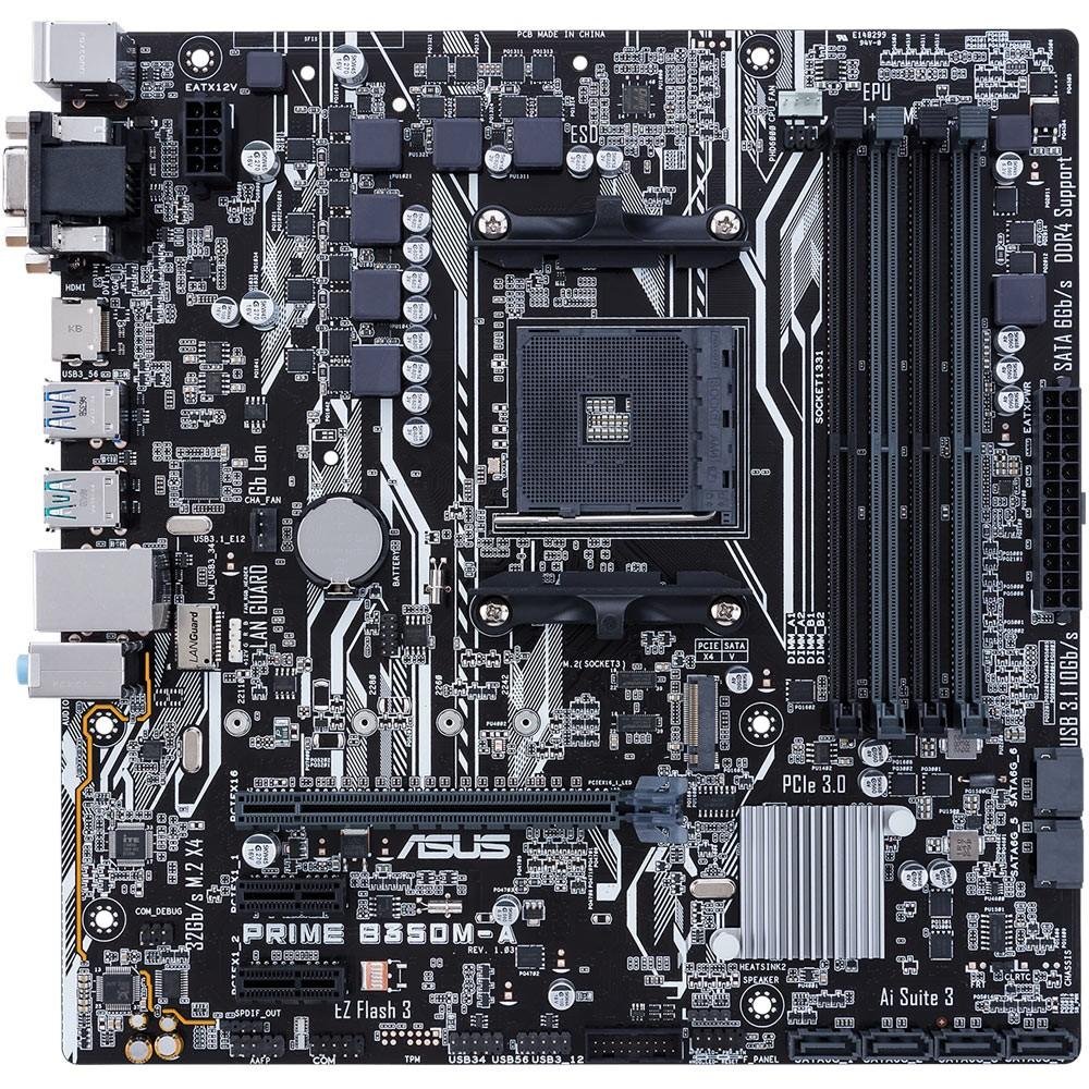 Placa-Mãe Asus Prime B350M-A, AMD AM4, ATX, DDR4 Placa-Mãe Asus Prime B350M-A, AMD AM4, ATX, DDR4