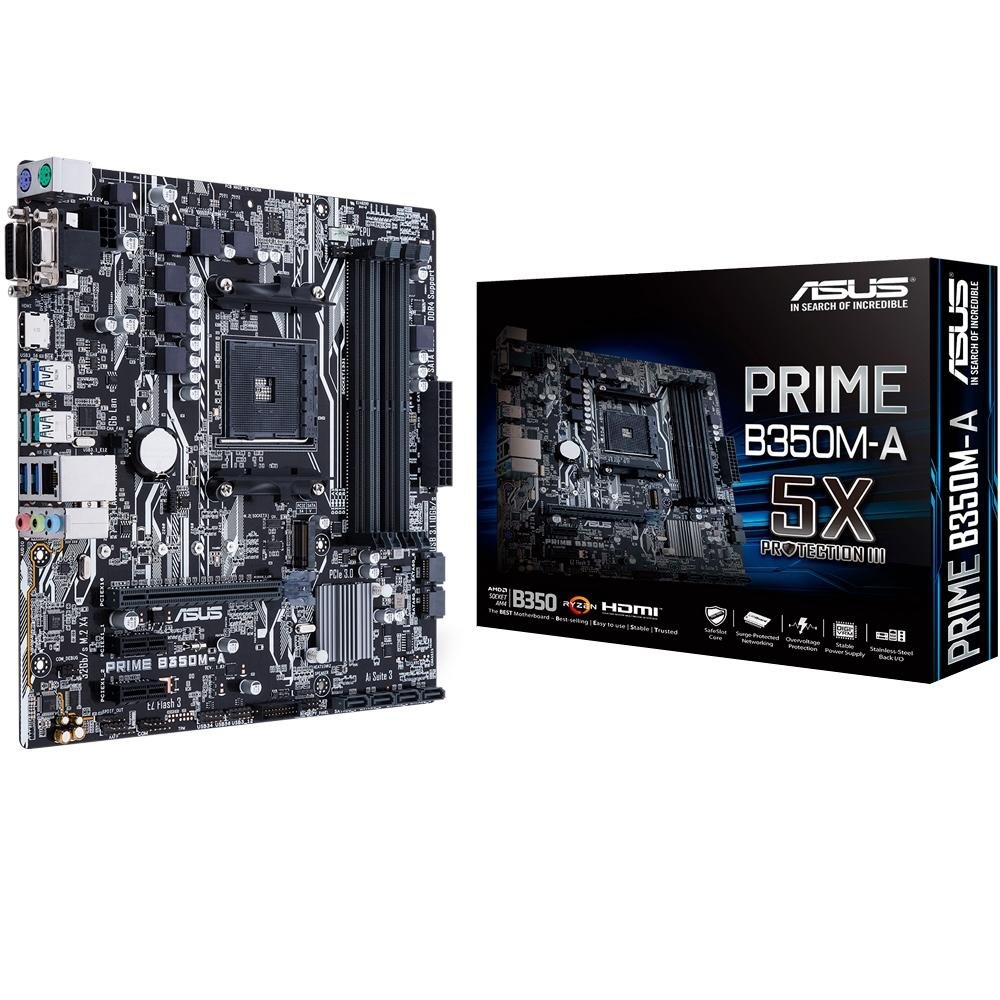 Placa-Mãe Asus Prime B350M-A, AMD AM4, ATX, DDR4 Placa-Mãe Asus Prime B350M-A, AMD AM4, ATX, DDR4