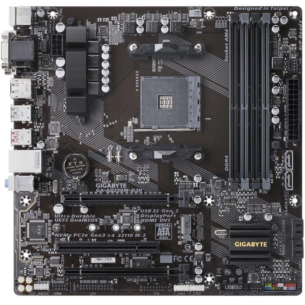 Placa-Mãe Gigabyte GA-AB350M-D3H, AMD AM4, mATX, DDR4