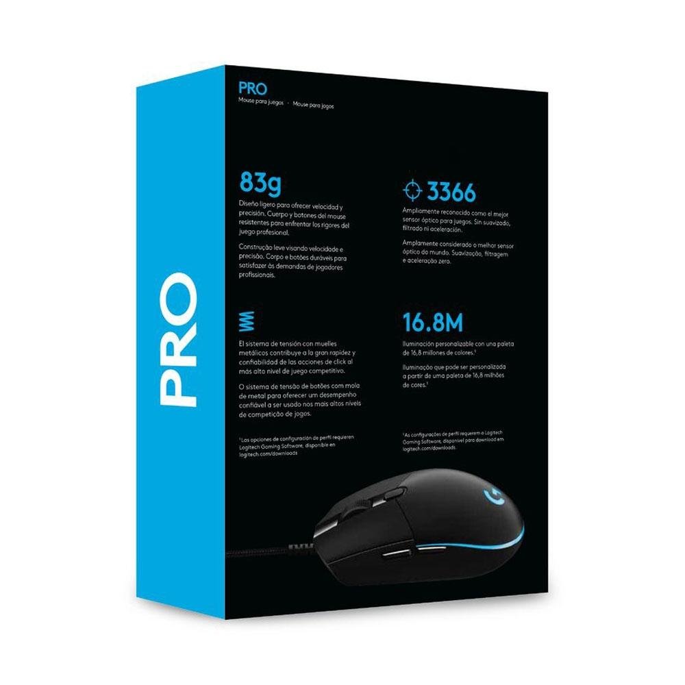 Imagem 7 de 7 do produto Mouse Gamer Logitech G PRO RGB Lightsync 12000DPI - 910-004873