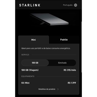 Kit Starlink MINI Internet via satélite, Dual Band 3 x 3 MU-MIMO, WiFi 5, WPA2, Ethernet LAN, Plugue Starlink, Branco - 2535008BR