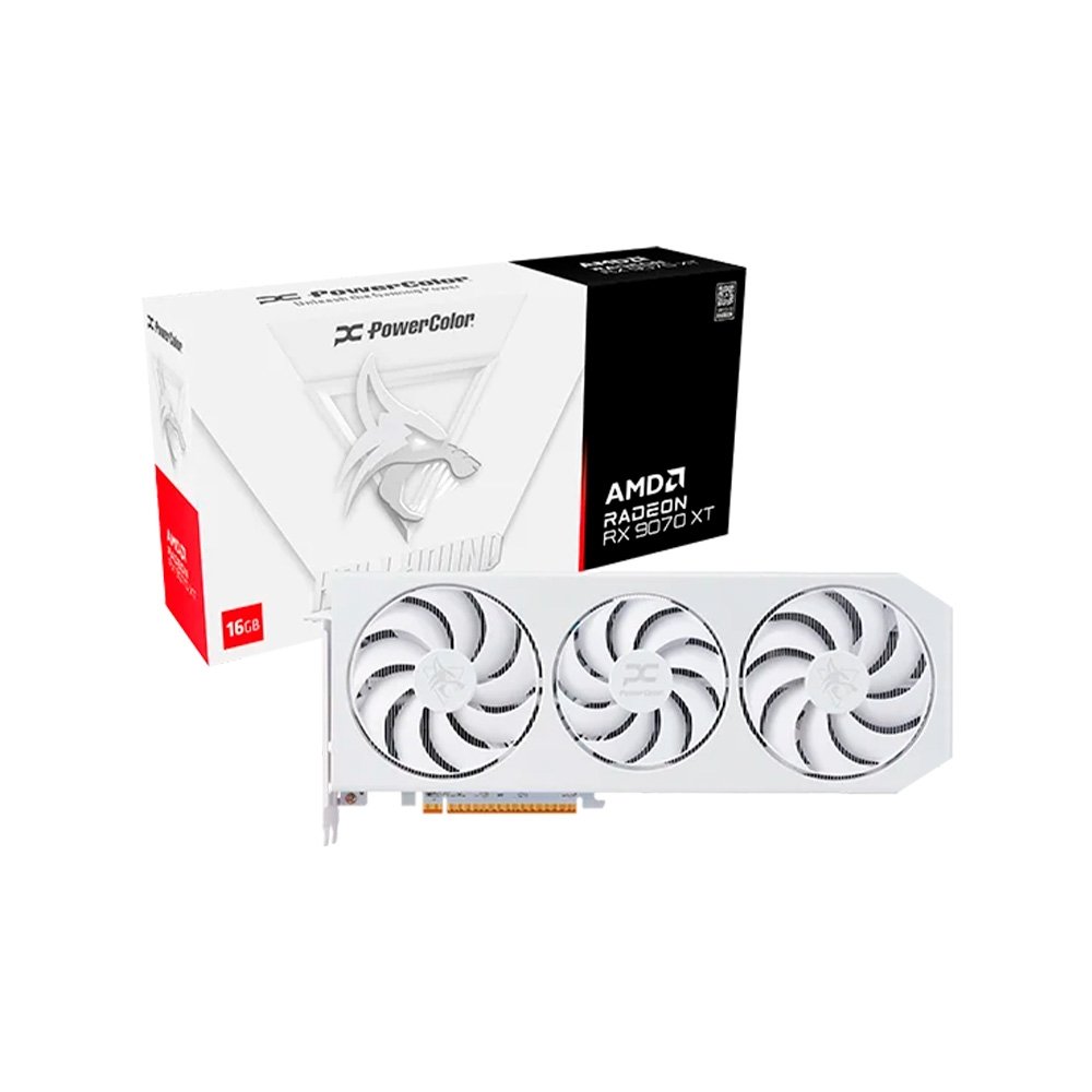 Placa de Vídeo PowerColor Hellhound Spectral White AMD Radeon RX 9070 XT 16GB GDDR6 - RX9070XT 16G-L/OC/WHITE