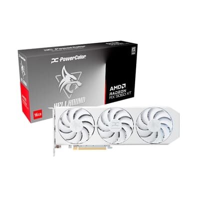  PowerColor RX 9060 XT Hellhound Spectral White AMD Radeon, 16GB, GDDR6, Tripe Fan, OpenGL 4.6 - RX9060XT 16G-L/OC/WHITE