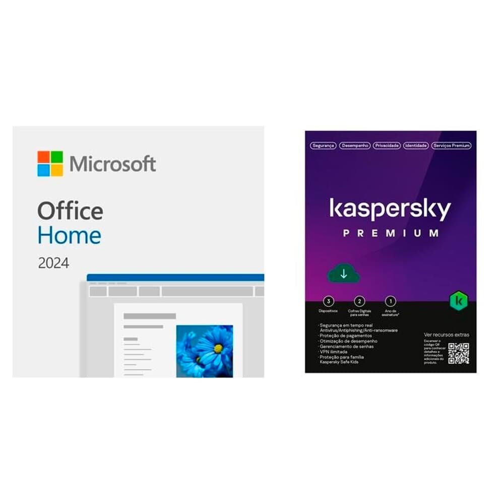 Microsoft Office Home 2024 ESD - Digital para Download + Kaspersky Antivirus Premium 3 Dispositivos 1 Ano, Digital para Download - KL1047KDCFS