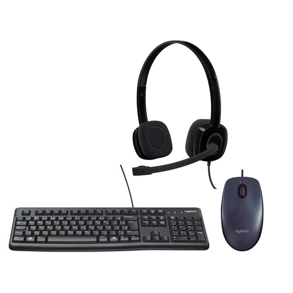 Kit Básico Logitech - Mouse Logitech M90 + Teclado K120 Resistente a Respingos + Headset H151 com Microfone Redutor de Ruído