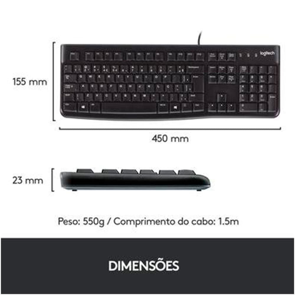 Imagem 6 de 10 do produto Kit Básico Logitech - Mouse Logitech M90 + Teclado K120 Resistente a Respingos + Headset H151 com Microfone Redutor de Ruído
