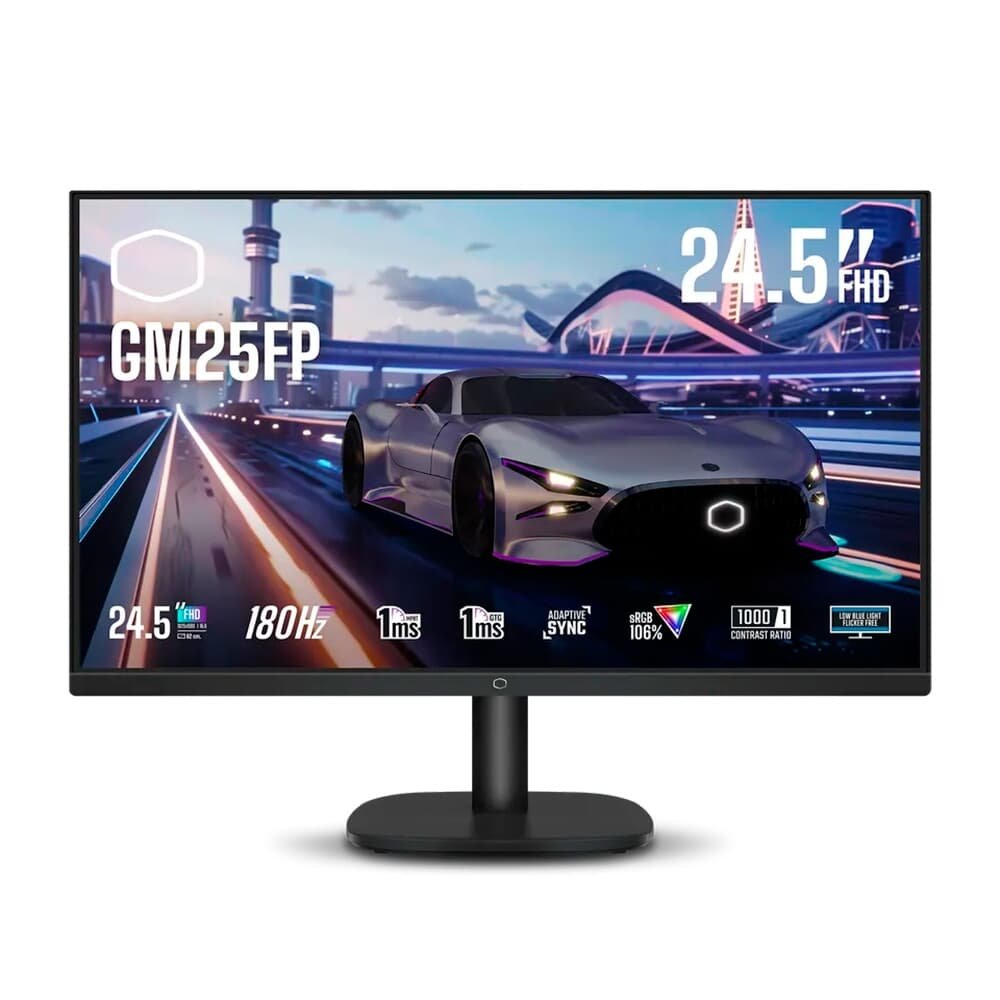 Monitor Gamer Cooler Master 24.5", FHD, 180Hz, 1ms, IPS, DisplayPort e HDMI, HDR, Adaptive Sync, Preto - GM25FP